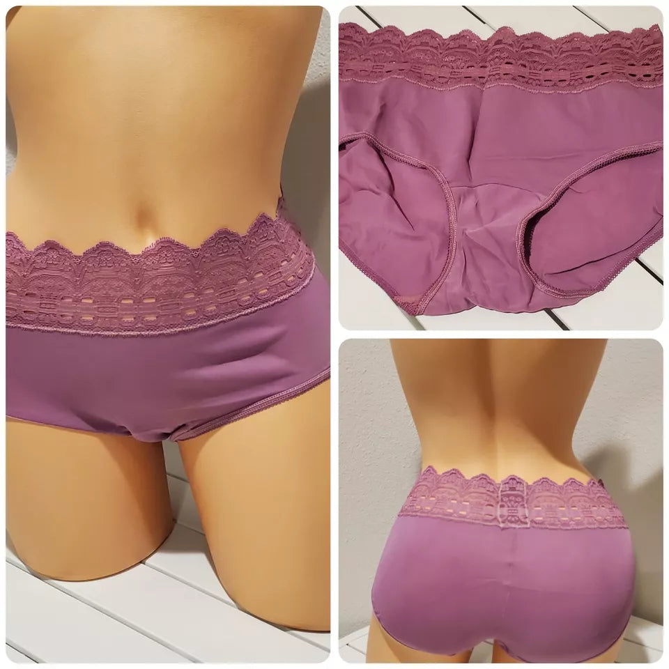 Olga Secret Hug Bikini Panty Lace Trim PURPLE Bloom 0913J3