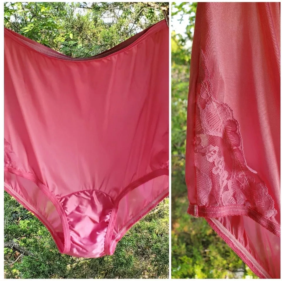 Vanity Fair LACE Nouveau Panty Shiny Silky Nylon Magic PINK - Star Vintage & More