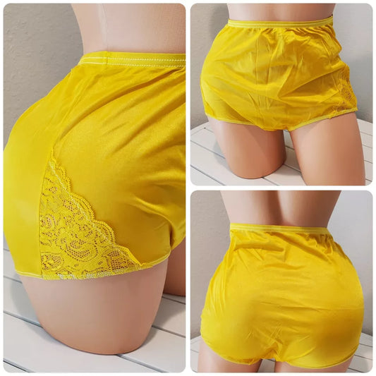 Shadowline Nylon Full Brief Panty with Lace Carnation YELLOW 17082 Star Vintage & More