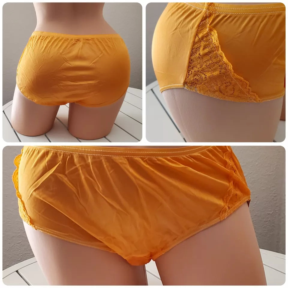 Shadowline Nylon Bikini Panty Lace ORANGE Creme 11182