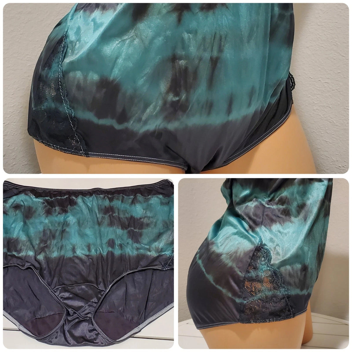 Shadowline 17082 Full Cut Brief Nylon Lace Full Cut Panty Rainbow Teal Blue 9/2X