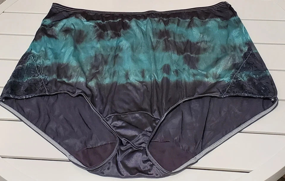 Shadowline 17082 Full Cut Brief Nylon Lace Full Cut Panty Rainbow Teal Blue 9/2X